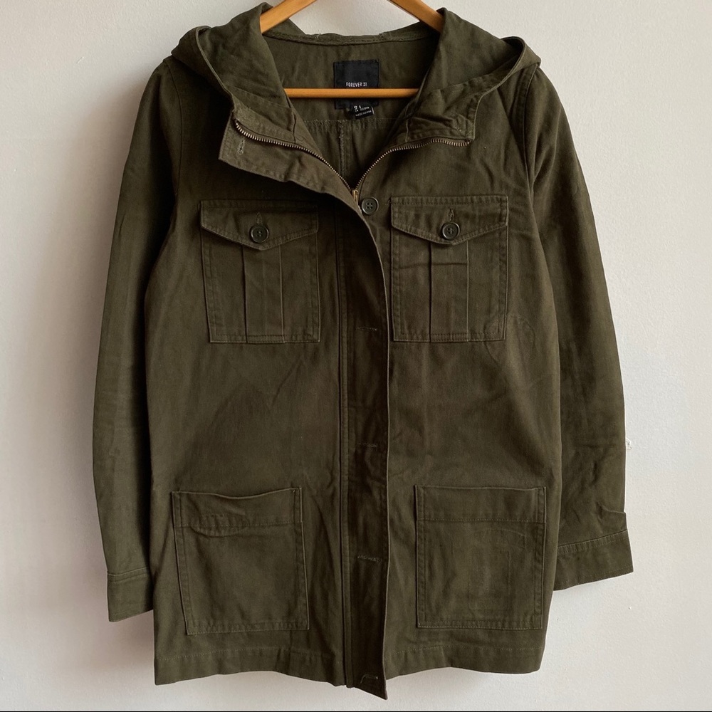 Forever 21 Army Utility Jacket with Hood - Large